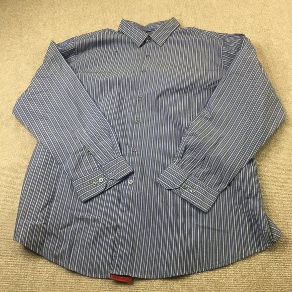 Alfani Mens Shirt Gray Blue 17 34/35 Button Down Striped Fitted #0367 - Picture 1 of 10